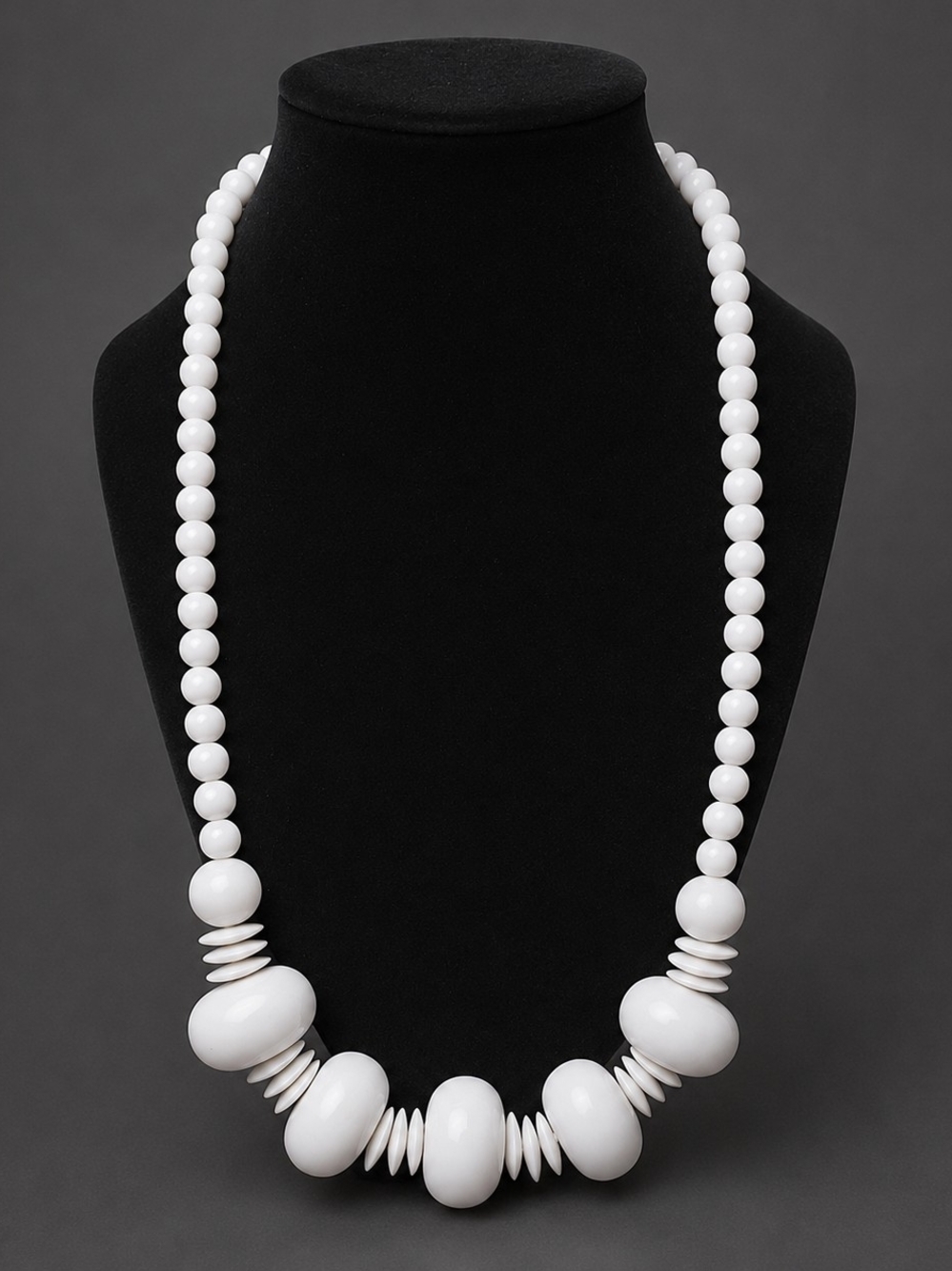 Vintage 1960s 70s Mod White Beaded Statement Necklace 24"